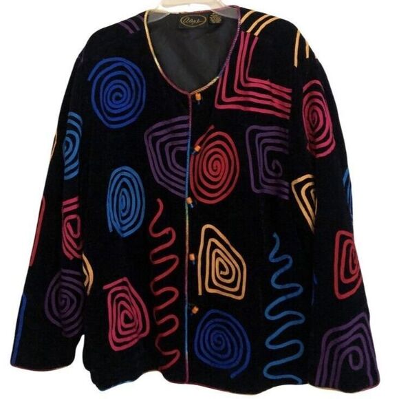 Alex Kim Art To Wear Velvet Jacket Womens Size 3X VTG Embellished Colorful Artsy - Picture 1 of 12
